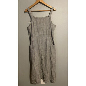 VTG Real Comfort Dress Womens Large Black Striped Linen Sundress Lagenlook 90s